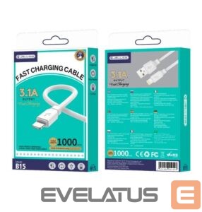 Kabelis Jellico  B15 Durable-Soft iPhone & iPad Lightning to USB Data & Fast 3.1A Charger Cable 1m White