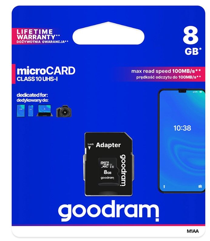 Mälukaardid Goodram micro sd memory card - 8GB with adapter Black