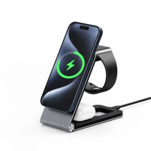 Bezvadu lādētājs Duzzona  W22 3 in 1 Magnetic Wireless Charger Grey