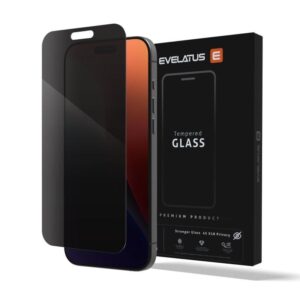 Apsauginiai stiklai Evelatus Apple iPhone 15 Privacy Corning Gorilla Glass Anti-Static 3D Full Cover 10X Stronger 
