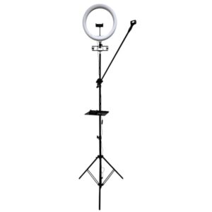 Ring Holder iLike  S12 LED Selfie 31cm Ring Light Lamp + Tripod Stand 2.1m + Shelf & 3x phone / Mic Holder Black