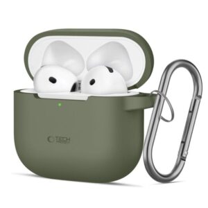 Maciņš austiņām Tech-Protect Apple AIRPODS 4 SILICONE HOOK Case Olive Green