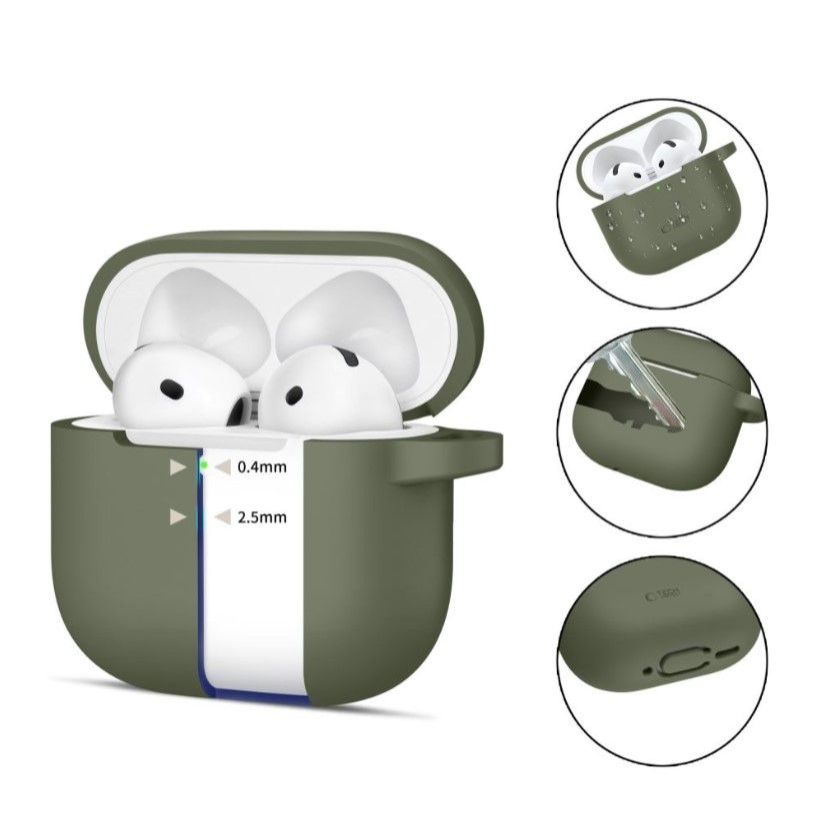 Maciņš austiņām Tech-Protect Apple AIRPODS 4 SILICONE HOOK Case Olive Green
