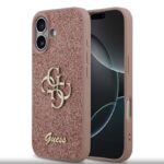 Back panel cover Guess Apple iPhone 17 PU Fixed Glitter 4G Metal Logo Case Pink