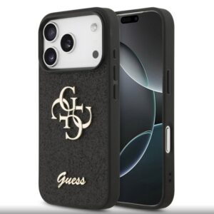 Nugarėlės dėklai Guess Apple iPhone 17 Pro PU Fixed Glitter 4G Metal Logo Case Black