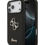 Tagakaaned Guess Apple iPhone 17 Pro Max Fixed Glitter 4G Metal Logo Case Black