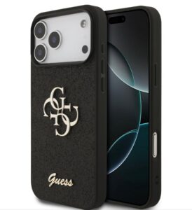 Nugarėlės dėklai Guess Apple iPhone 17 Pro Max Fixed Glitter 4G Metal Logo Case Black