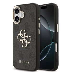 Nugarėlės dėklai Guess Apple iPhone 17 PU Leather 4G Metal Logo Gold Frame MagSafe Case Black