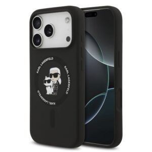 Nugarėlės dėklai Karl Lagerfeld Apple iPhone 17 Pro Liquid Silicone Karl and Choupette MagSafe Case Black