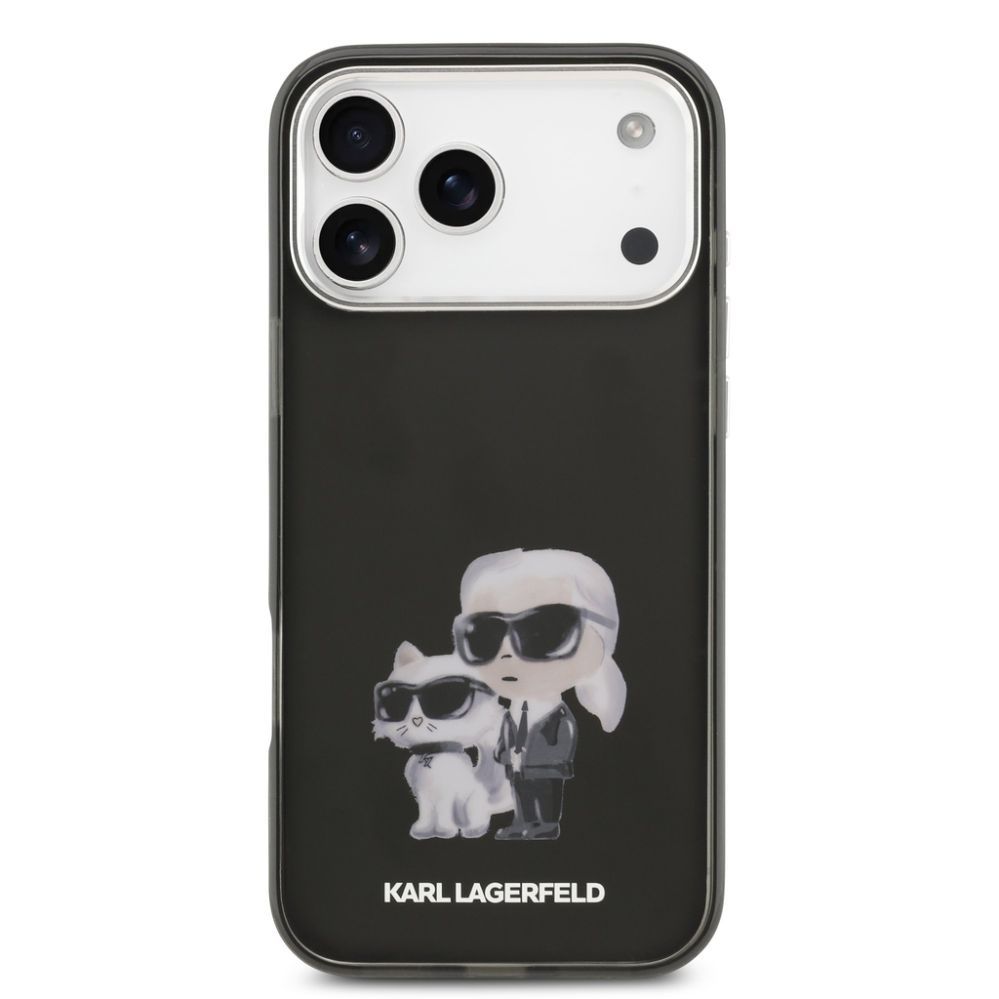 Tagakaaned Karl Lagerfeld Apple iPhone 17 Pro Max Silicone IML Aquarelle Karl and Choupette Case Black