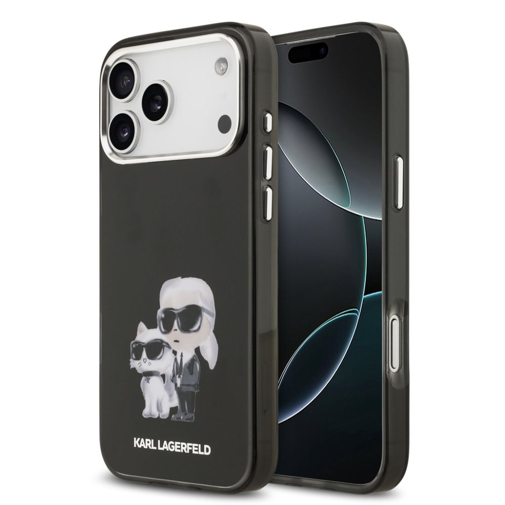 Tagakaaned Karl Lagerfeld Apple iPhone 17 Pro Max Silicone IML Aquarelle Karl and Choupette Case Black