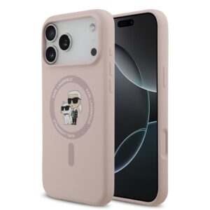 Aizmugurējais vāciņš Karl Lagerfeld Apple iPhone 17 Pro Max Liquid Silicone Karl and Choupette MagSafe Case Pink