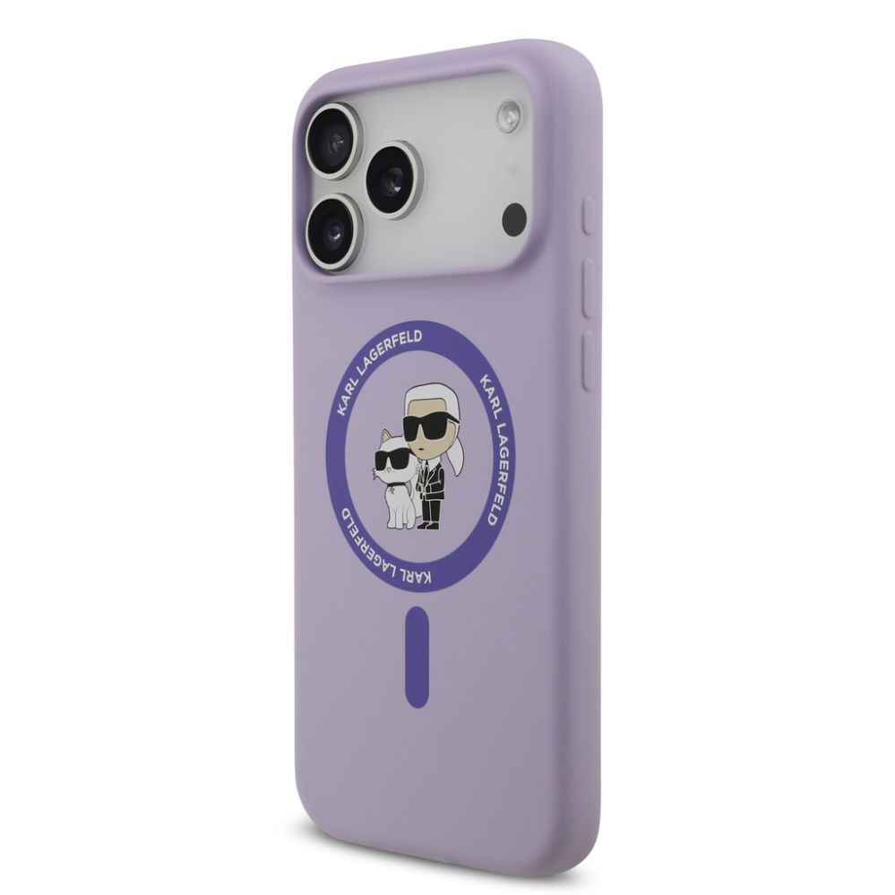 Tagakaaned Karl Lagerfeld Apple iPhone 17 Pro Max Liquid Silicone Karl and Choupette MagSafe Case Purple