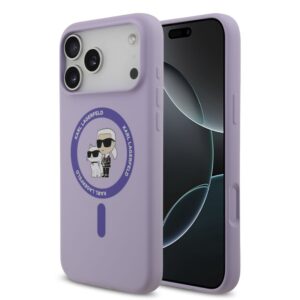 Nugarėlės dėklai Karl Lagerfeld Apple iPhone 17 Pro Max Liquid Silicone Karl and Choupette MagSafe Case Purple