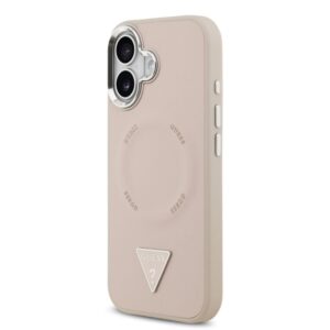 Nugarėlės dėklai Guess Apple iPhone 17 PU Leather Triangle Logo MagSafe Case Pink