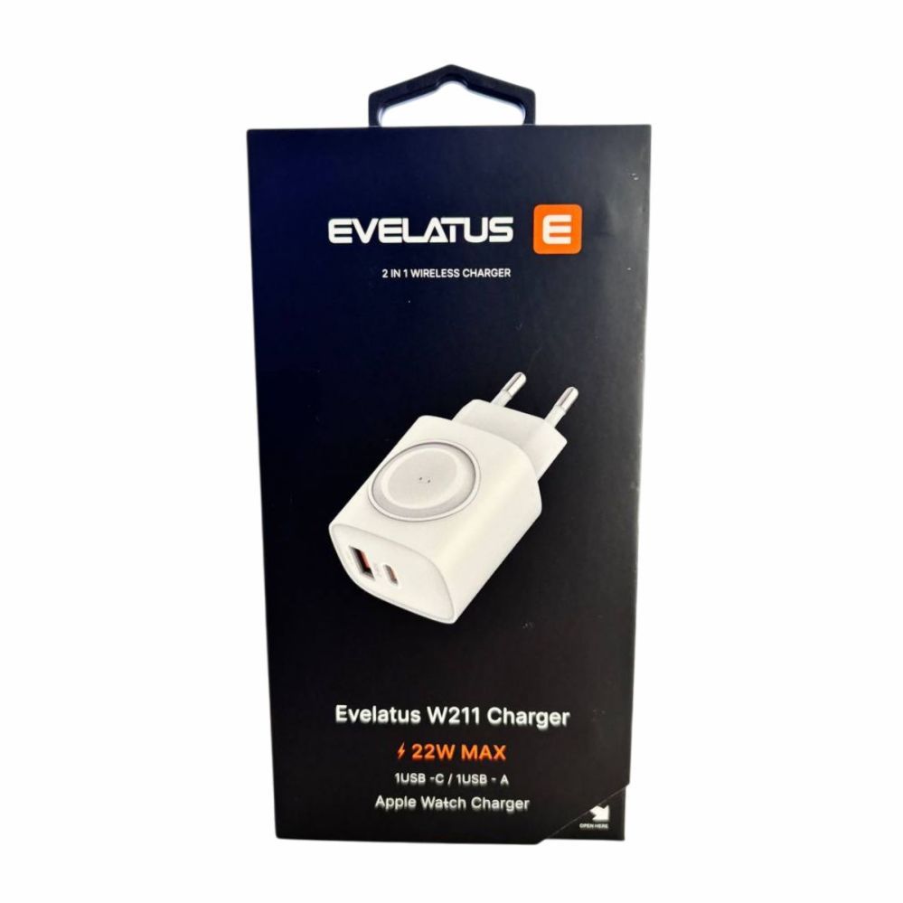 Adapteris Evelatus Evelatus 2 in 1 Charger 20W Max USB-C+USB-A:15W Max USB-C+USB-A+Wireless:15W+2W 17W Max White