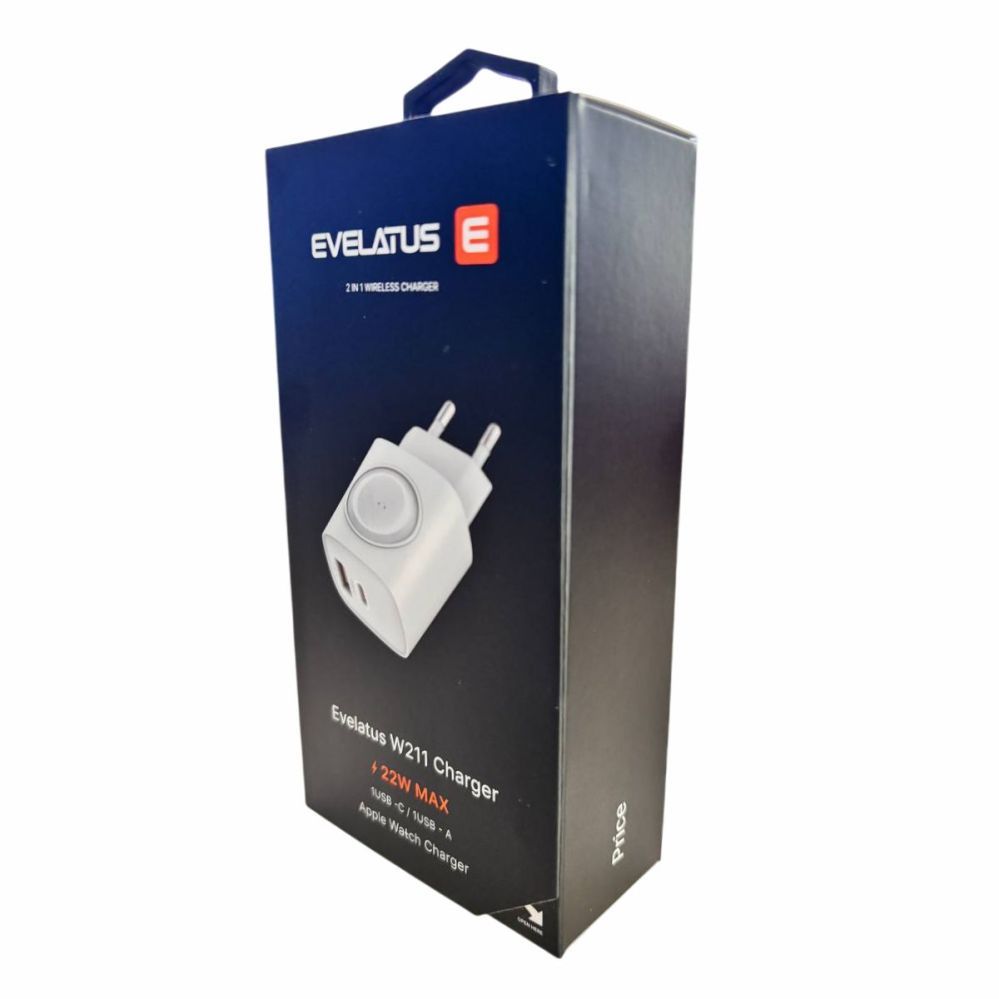 Adapteris Evelatus Evelatus 2 in 1 Charger 20W Max USB-C+USB-A:15W Max USB-C+USB-A+Wireless:15W+2W 17W Max White