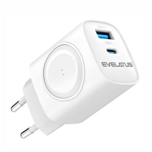 Adapteris Evelatus  Evelatus 2 in 1 Charger 20W Max USB-C+USB-A:15W Max USB-C+USB-A+Wireless:15W+2W 17W Max White