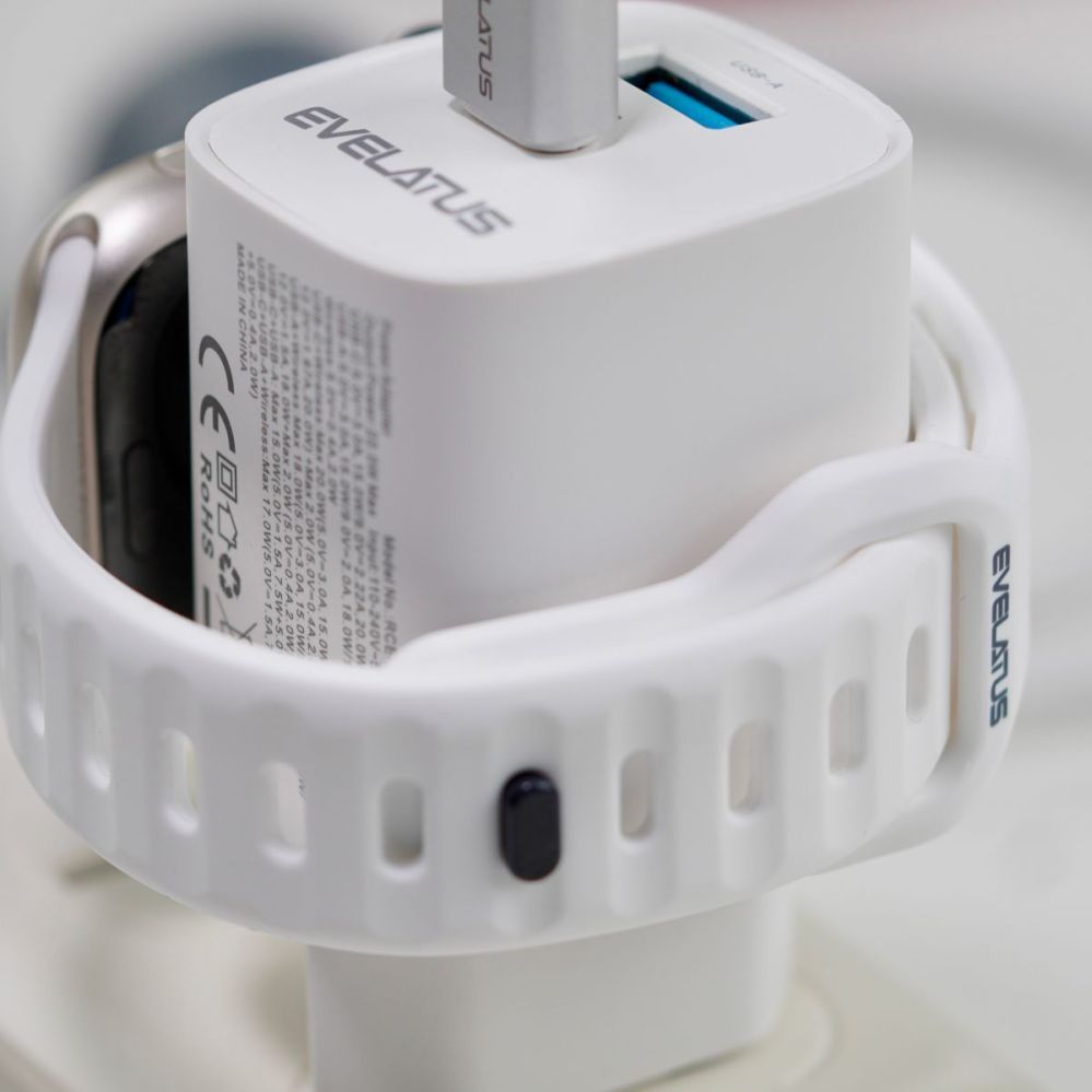Adapteris Evelatus Evelatus 2 in 1 Charger 20W Max USB-C+USB-A:15W Max USB-C+USB-A+Wireless:15W+2W 17W Max White