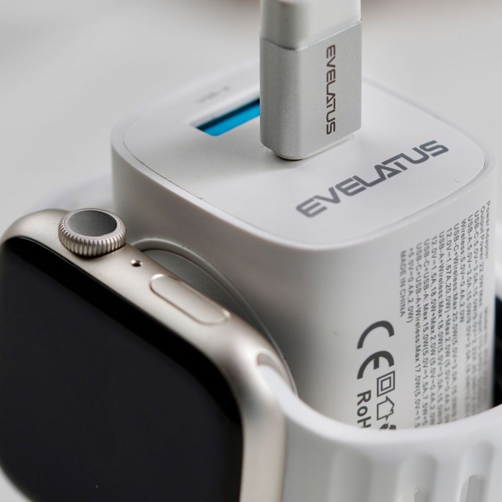 Adapteris Evelatus Evelatus 2 in 1 Charger 20W Max USB-C+USB-A:15W Max USB-C+USB-A+Wireless:15W+2W 17W Max White