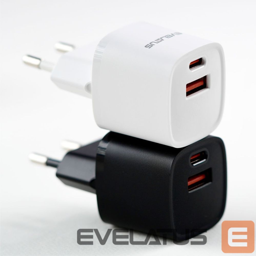 Адаптер Evelatus USB-A and USB-C 30W Max / EU charger White