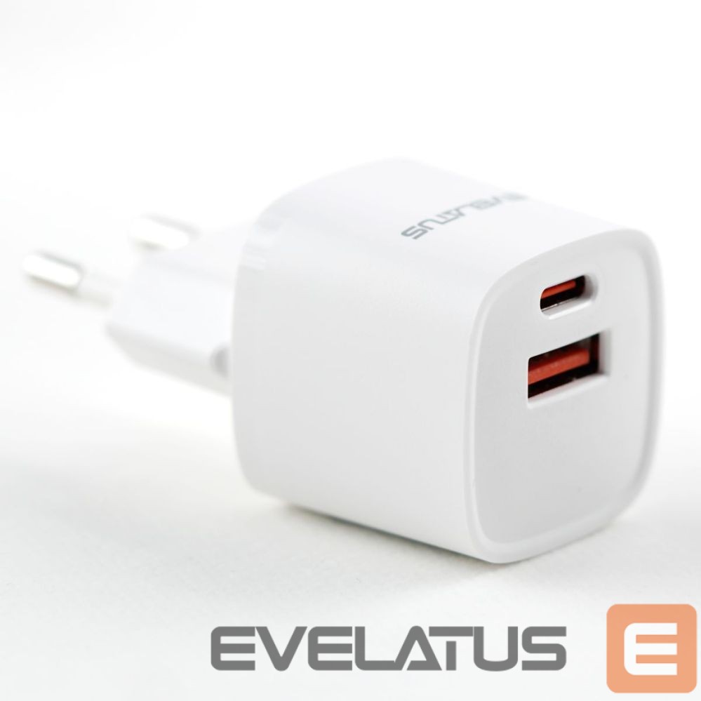 Адаптер Evelatus USB-A and USB-C 30W Max / EU charger White