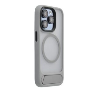 Back panel cover Evelatus Apple iPhone 15 Rubber Coated MagSafe With Stand Case Silver