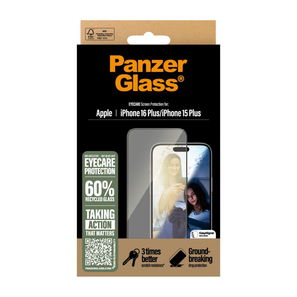 Cits mobilo telefonu aksesuārs Panzer Glass PanzerGlass EyeCare Screen Protector iPhone 16 Plus 6.7" Ultra-Wide Fit 2867