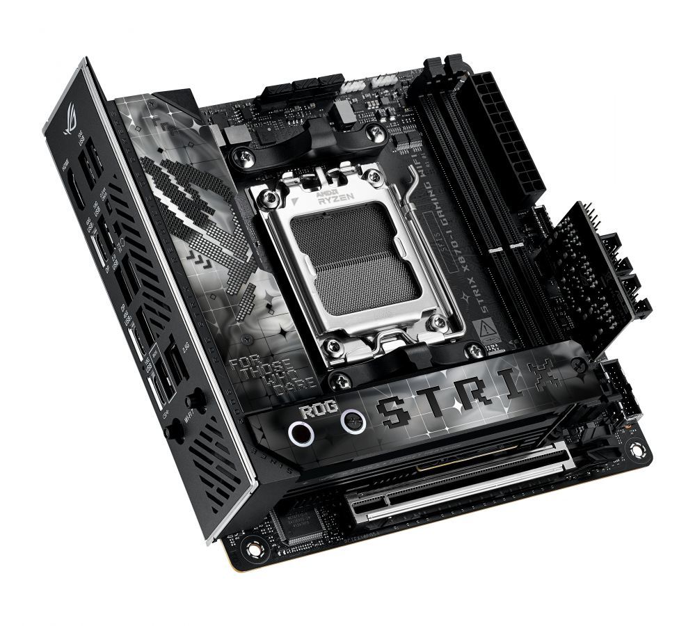 Intel protsessori emaplaat Asus | ROG STRIX X870-I GAMING WIFI | Processor family AMD | Processor socket AM5 | DDR5 DIMM | Supported hard disk drive interfaces SATA, M.2 | Number of SATA connectors 2