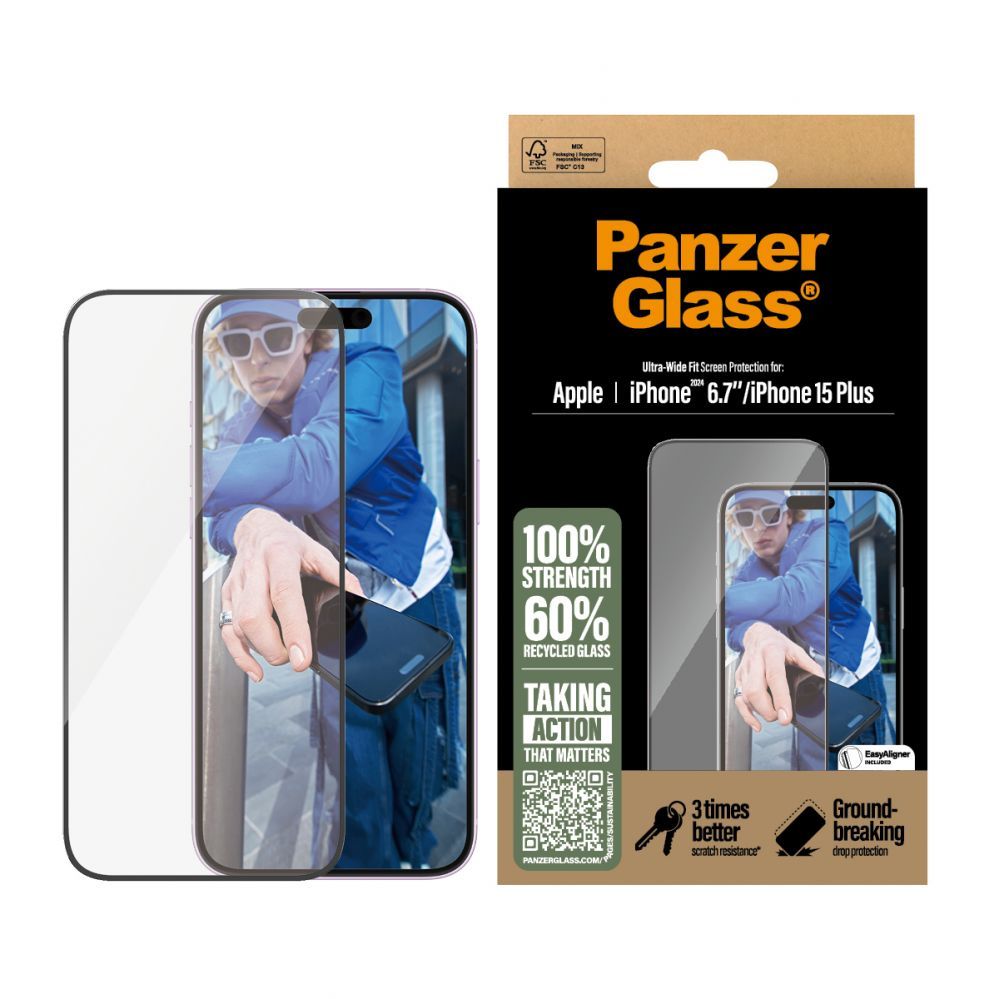 Back panel cover PanzerGlass Screen Protector iPhone 16 Plus / iPhone 15 Plus | Ultra-Wide Fit |
