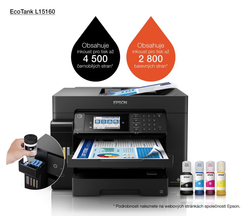 Printers EPSON EcoTank L15160 Colour, Inkjet, Multicunctional Printer, A3+, Wi-Fi, Black