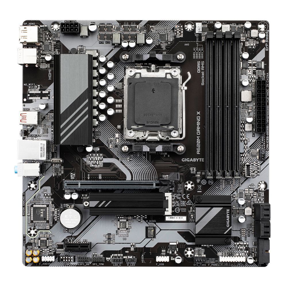 Motherboard for Intel processors Gigabyte A620M GAMING XG10 Processor family AMD, Processor socket AM5, DDR5 DIMM, Memory slots 4, Supported hard disk drive interfaces SATA, M.2, Number of SATA connectors 4, Chipset AMD A620, Micro ATX