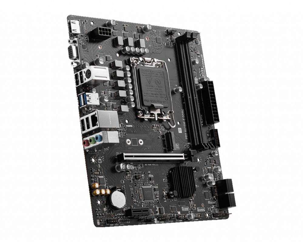 Motherboard for Intel processors MSI PRO H610M-E DDR4 Processor family Intel, Processor socket LGA1700, DDR4 DIMM, Memory slots 2, Supported hard disk drive interfaces SATA, M.2, Number of SATA connectors 4, Chipset Intel H610, Mirco-ATX