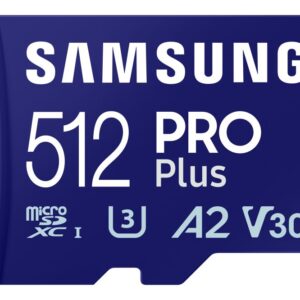 Memory cards Samsung  PRO Plus microSD Card with USB Adapter 512 GB, MicroSDXC, Flash memory class U3, V30, A2