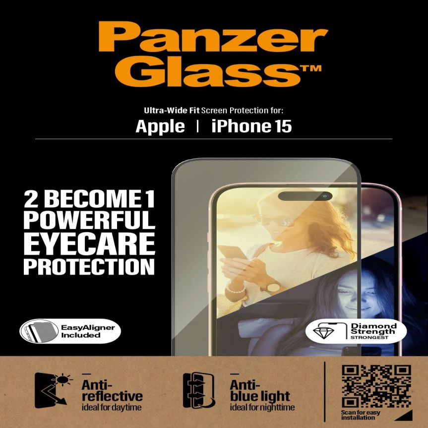 Back panel cover PanzerGlass Eyecare Screen Protection iPhone 2023 6.1 | Ultra-Wide Fit w. EasyAligner