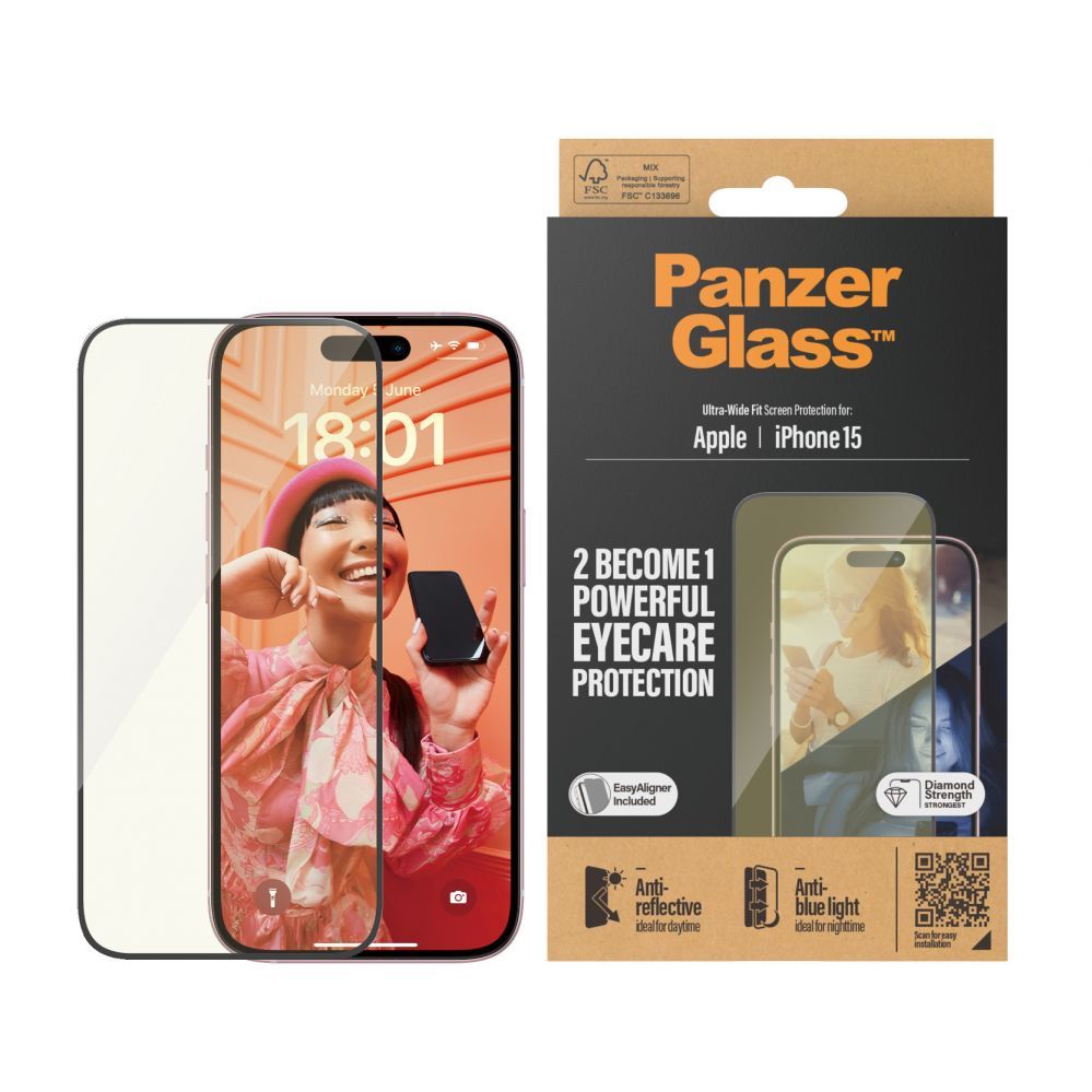 Back panel cover PanzerGlass Eyecare Screen Protection iPhone 2023 6.1 | Ultra-Wide Fit w. EasyAligner