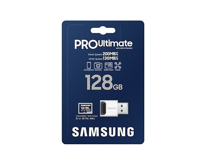 Memory cards Samsung 128GB, PRO Ultimate R200/W130 microSDXC, Class 10