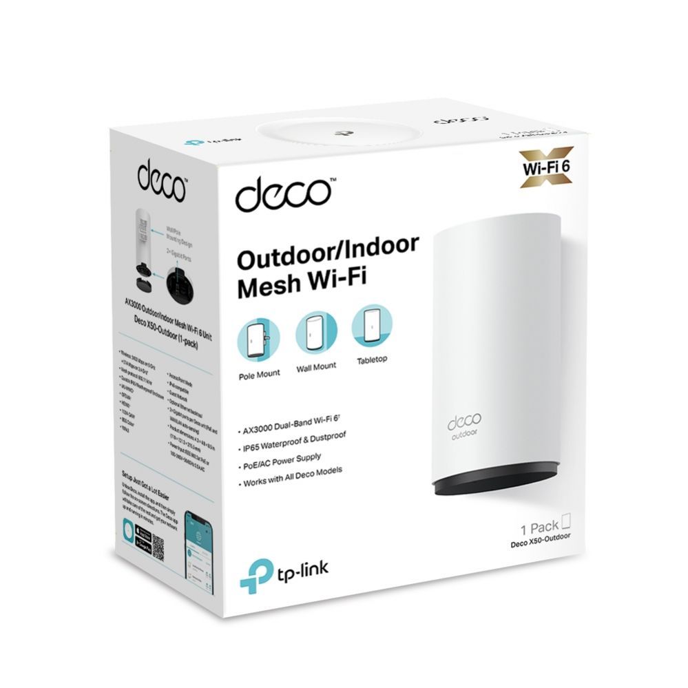 Ruuterid TP-Link AX3000 Outdoor Whole Home Mesh WiFi 6 Unit Deco X50-Outdoor 802.11ax 10/100/1000 Mbit/s Ethernet LAN (RJ-45) ports 2 Mesh Support Yes MU-MiMO Yes No mobile broadband