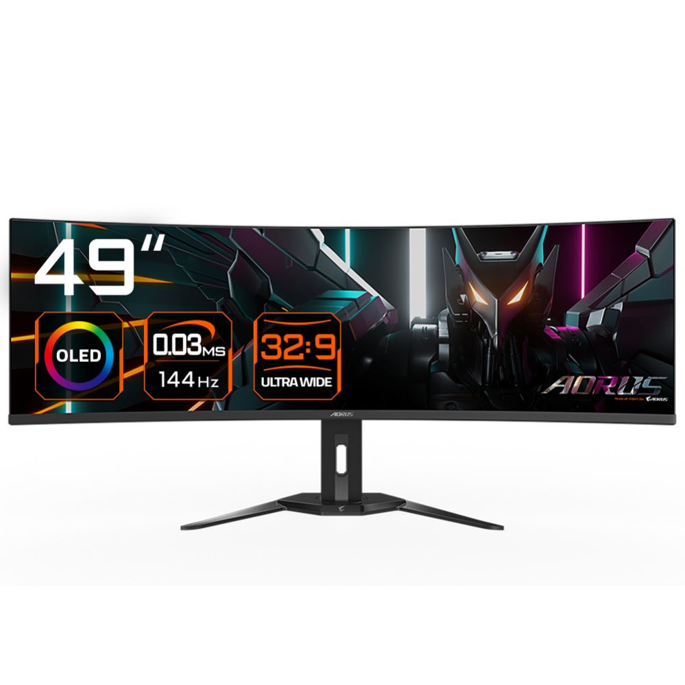 Monitor Gigabyte Gaming Monitor 49" OLED AORUS CO49DQ EK1, 5120x1440 DQHD, 3 ms, 250 cd/m2 (TYP), HDMI ports quantity 2, 144 Hz, Black