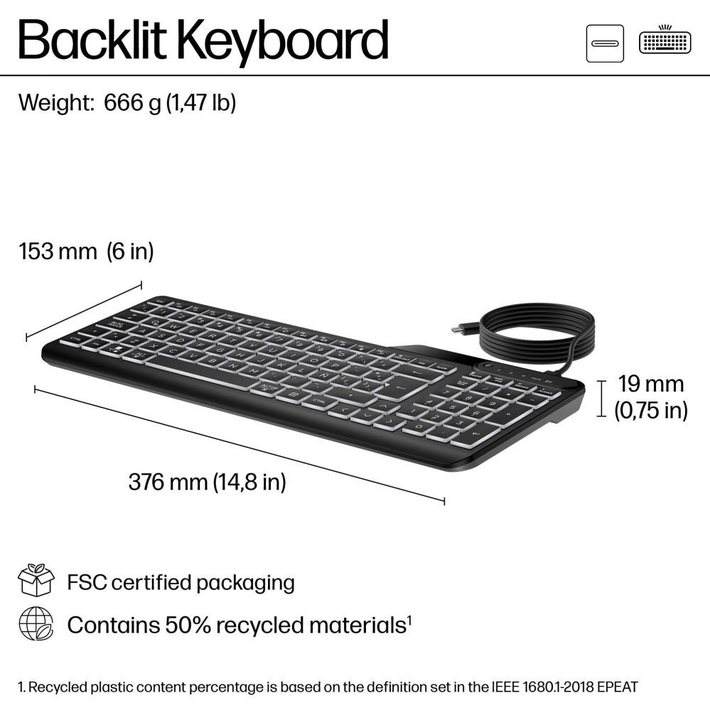 Computer accessories HP HP 405 Multi-Device Backlit Wired Kbd