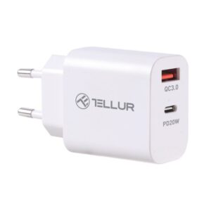Lādēšanas ierīces un kabeļi Tellur  Dual Port Wall Charger PDHC PD 20W + QC3,0 18W White 