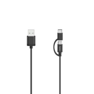 Kabelis Hama  Hama 00200616 Micro-USB Cable, 2 in 1, incl. Adapter to USB-C, USB 2.0, 0.75 m 
