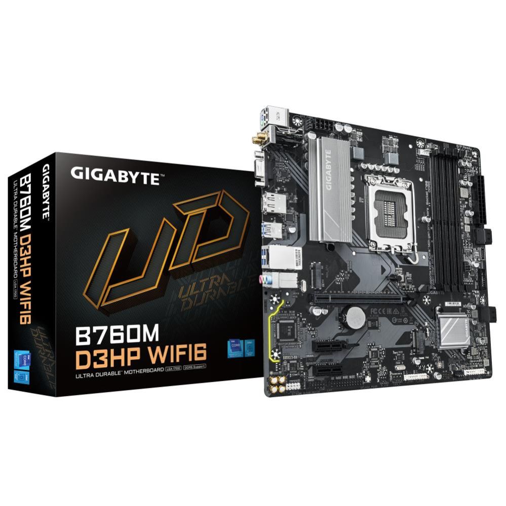 Motherboard for Intel processors Gigabyte Mainboard||Intel B760 Express|LGA1700|Micro-ATX|Memory DDR5|Memory slots 4|2xPCI-Express 3.0 1x|1xPCI-Express 4.0 16x|2xM.2|1x15pin D-sub|1xHDMI|1xDisplayPort|2xUSB 2.0|3xUSB 3.2|1xUSB-C|1xPS/2|1xRJ45|3xAudio port|B760MD3HPWIFI61.0