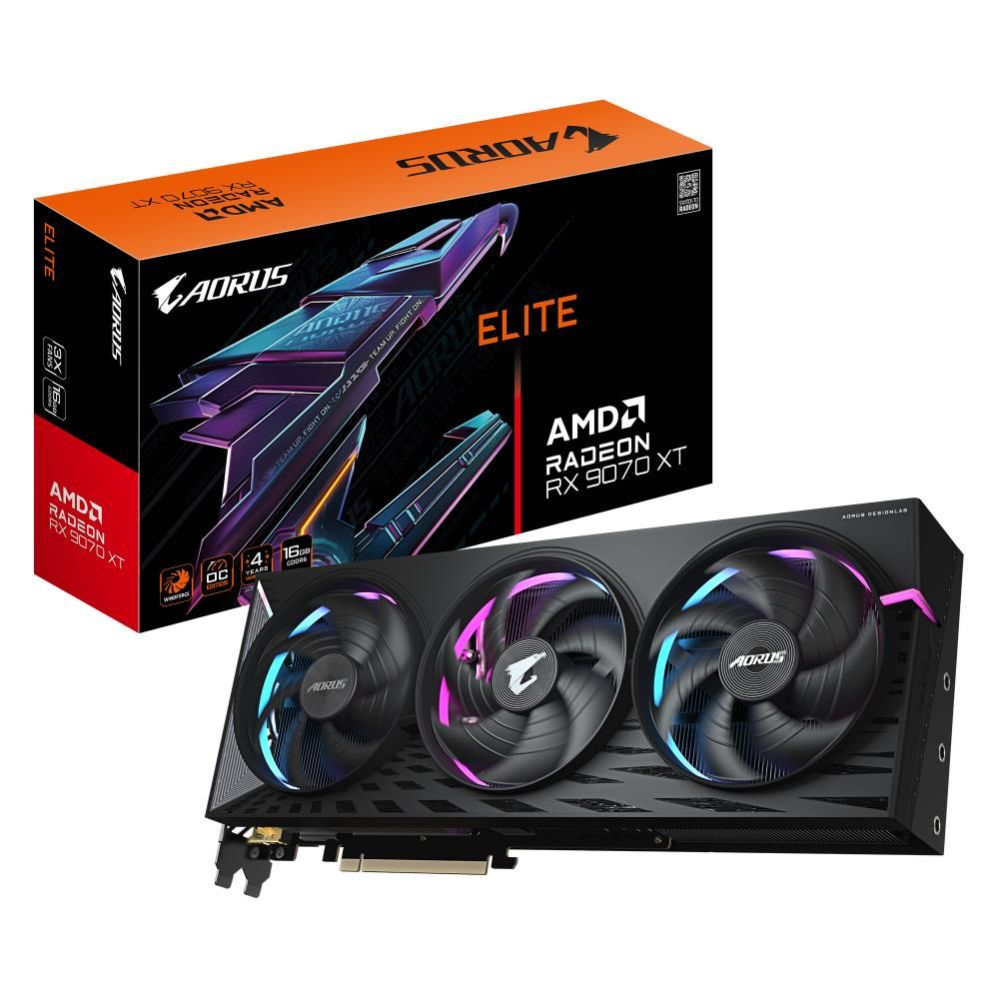 Graafikakaart / ideokaardid Gigabyte Graphics Card||AMD Radeon RX 9070 XT|16 GB|GDDR6|256 bit|PCIE 5.0 16x|Triple slot Heatpipe|2xHDMI|2xDisplayPort|R9070XTAORUSE-16GD1.0
