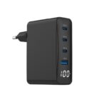 Įkrovikliai ir kabeliai Gembird  CHARGER USB 100W 4PORT GAN/TA-UC-PDQC100LCD-01-BK 