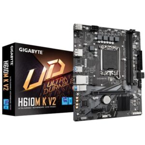 Intel procesoriaus pagrindinė plokštė Gigabyte  Mainboard||Intel H610|LGA1700|Micro-ATX|Memory DDR5|Memory slots 2|1xPCI-Express 3.0 1x|1xPCI-Express 4.0 16x|1xM.2|1xHDMI|1xDisplayPort|4xUSB 2.0|2xUSB 3.2|1xPS/2|1xRJ45|3xAudio port|H610MKV2 