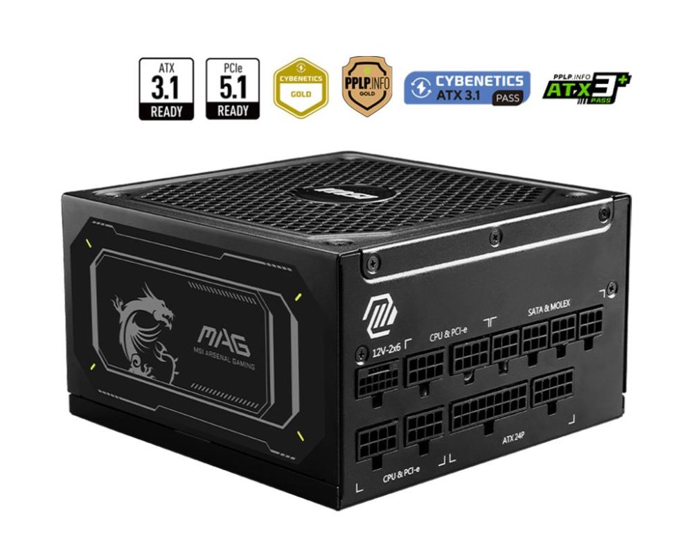 Toiteplokk MSI Power Supply||MAG A1000GL PCIE5 II|ATX 3.1|1000 Watts|Efficiency 80 PLUS GOLD|PFC Active|MAGA1000GLPCIE5II