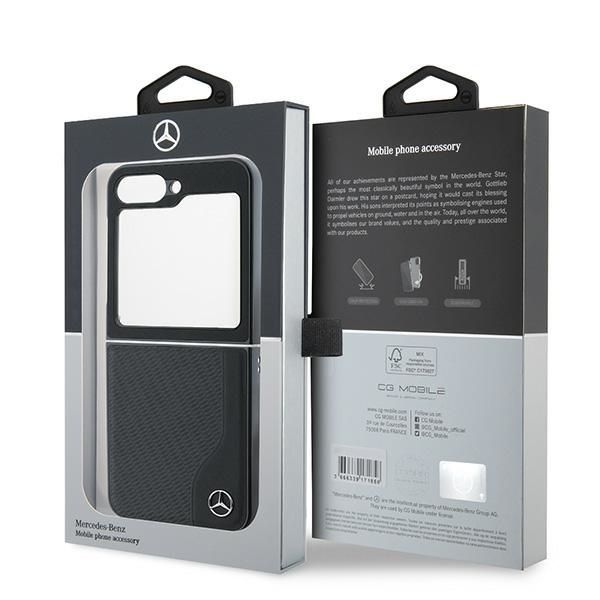 Tagakaaned Mercedes-Benz Mercedes Leather Wood Imitation MagSafe Case for Samsung Galaxy Z Flip 6 - Black