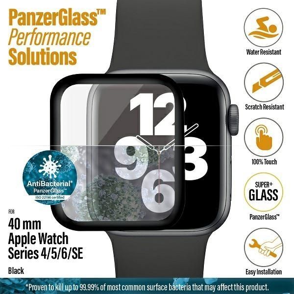 Aizsargstikls Panzer Glass PanzerGlass Curved Antibacterial Tempered Glass for Apple Watch 4/5/6/SE - 40mm - Black