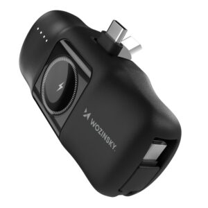 Väline aku Wozinsky  Wozinsky WF16-YCS 5000mAh 15W USB-C Mini Power Bank with Built-in USB-C Cable and Apple Watch Charger - Black 